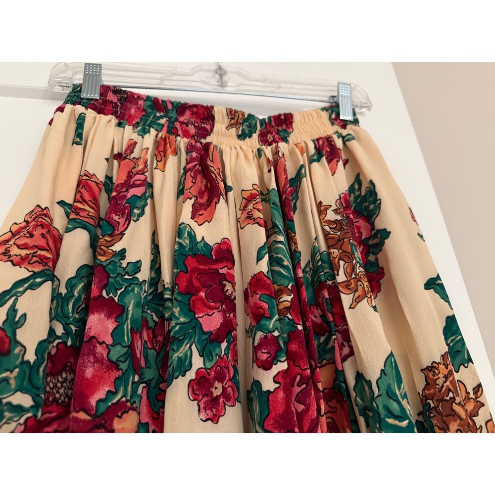 Carol Little Vintage Floral Maxi Skirt Red Green Cream Crepe Made in USA Size 12 - Picture 6 of 13